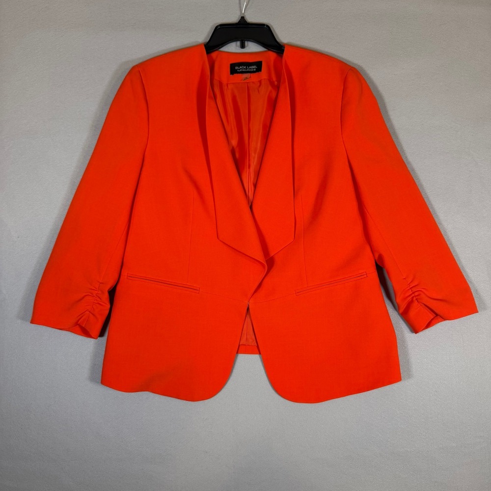 Evan-Picone Black Label Orange Open Front Ruched Sleeve Blazer 14